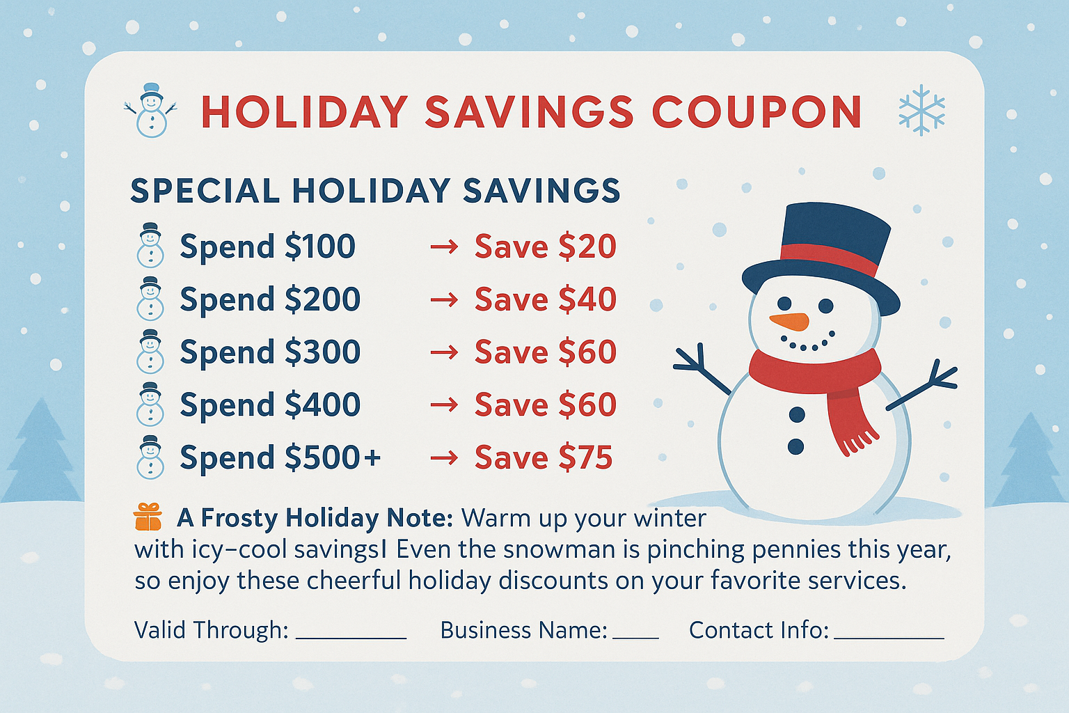 HOLIDAY SAVINGS COUPON